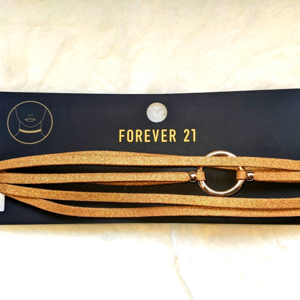 NWT Forever 21 Leather Gold Choker
